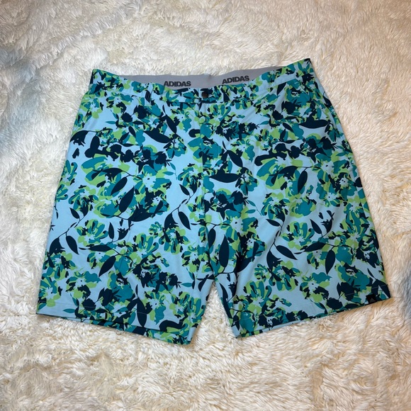 Adidas Men's Blue Green Patterned Board Shorts - Picture 1 of 10